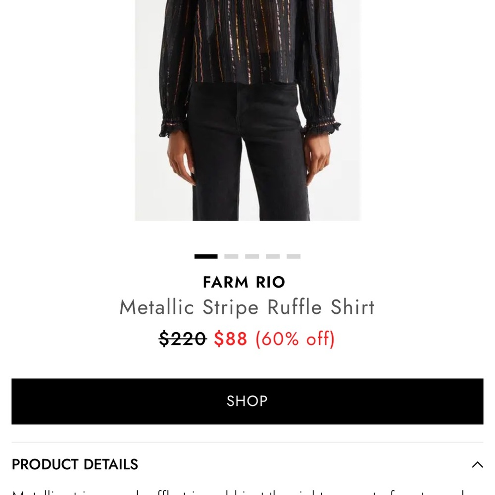 Farm Rio Metallic Stripe Ruffle Top - Picture 4 of 4